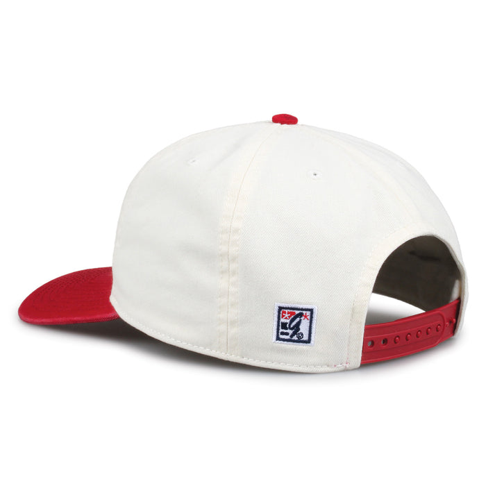 Harvard Original Circle snapback hat showing adjustable snap closure and The Game logo, rear view