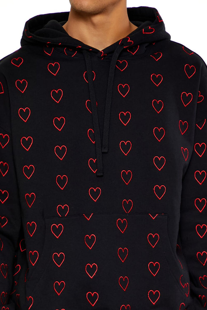 Heart Embroidered Drawstring Hoodie