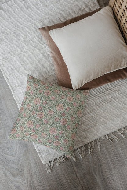 Honeysuckle Outdoor Pillow William Morris Pink Green