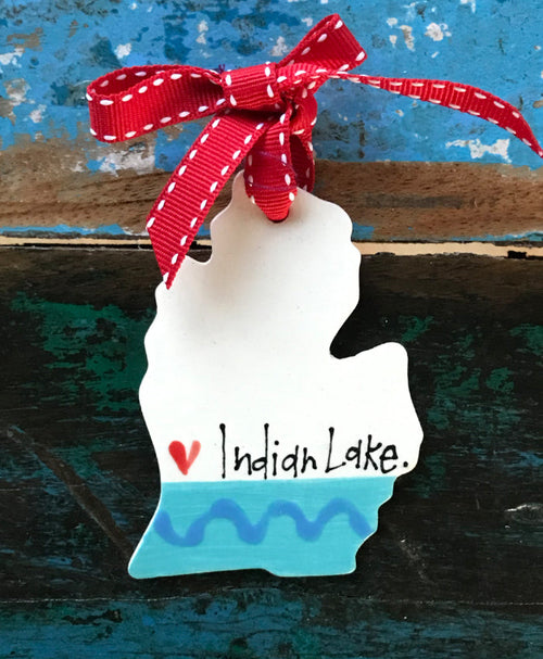 Indian Lake Ceramic Ornament