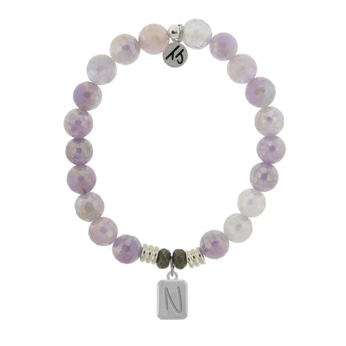 Initially Your's Mauve Jade Stone Bracelet with Letter N Sterling Silver Charm