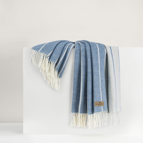 Italian Fiji Stripe Throw Blanket - Denim Blue