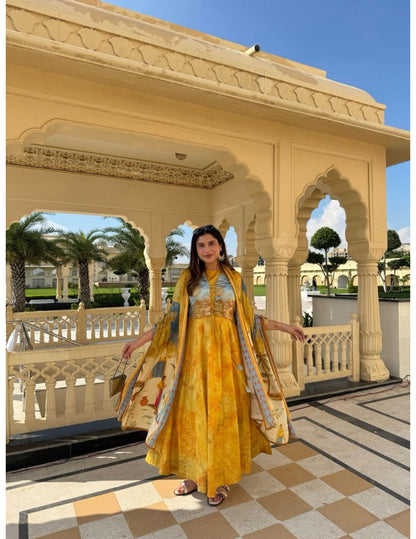Jaipur Mustard Anarkali Set