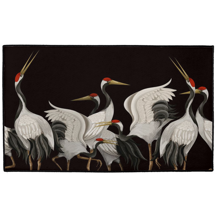 Japanese Heron Indoor/Outdoor Floor Mat Black
