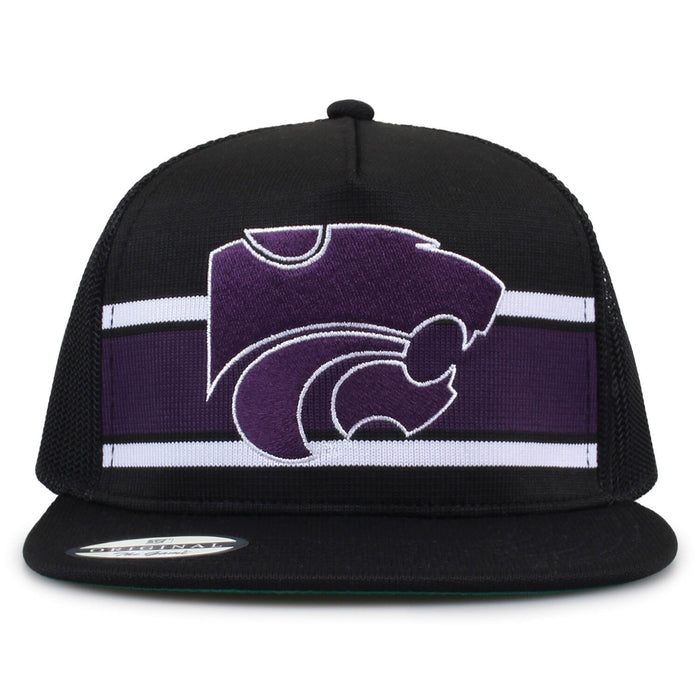 Kansas State University Class of '92 trucker hat, front view with embroidered logo and stripes