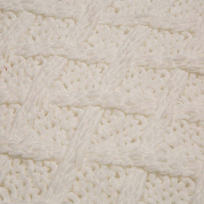 Knitted Polyester White Pillow Cover with Red Trim & Pompom