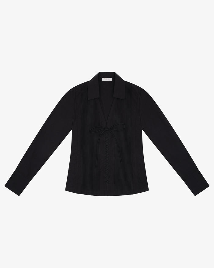Lace Up Fitted Shirt - Black