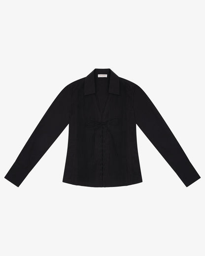 Lace Up Fitted Shirt - Black