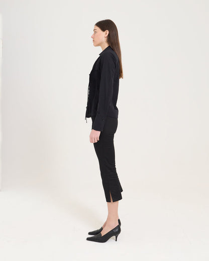 Lace Up Fitted Shirt - Black