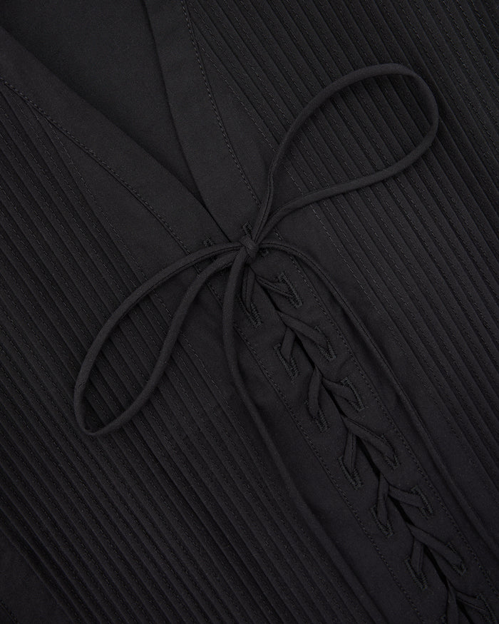 Lace Up Fitted Shirt - Black