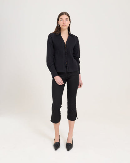Lace Up Fitted Shirt - Black