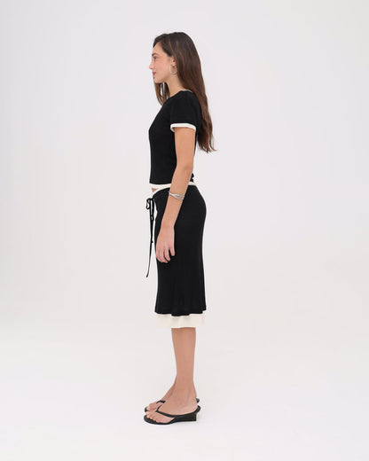 Layered Midi Skirt - Black / Cream