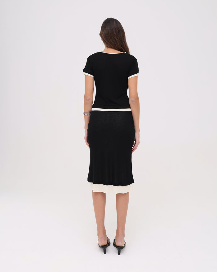 Layered Midi Skirt - Black / Cream
