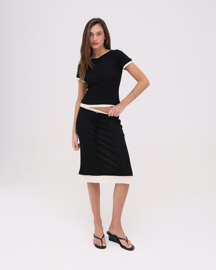 Layered Midi Skirt - Black / Cream