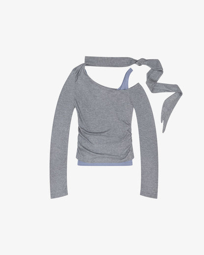 Layered Scarf Top - Grey Marle