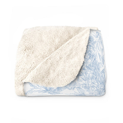 Light Blue Toile de Jouy Fleece Lined Blanket