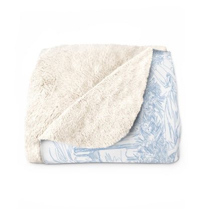 Light Blue Toile de Jouy Fleece Lined Blanket