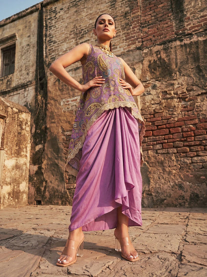 Designer lilac high-low top and pleated skirt