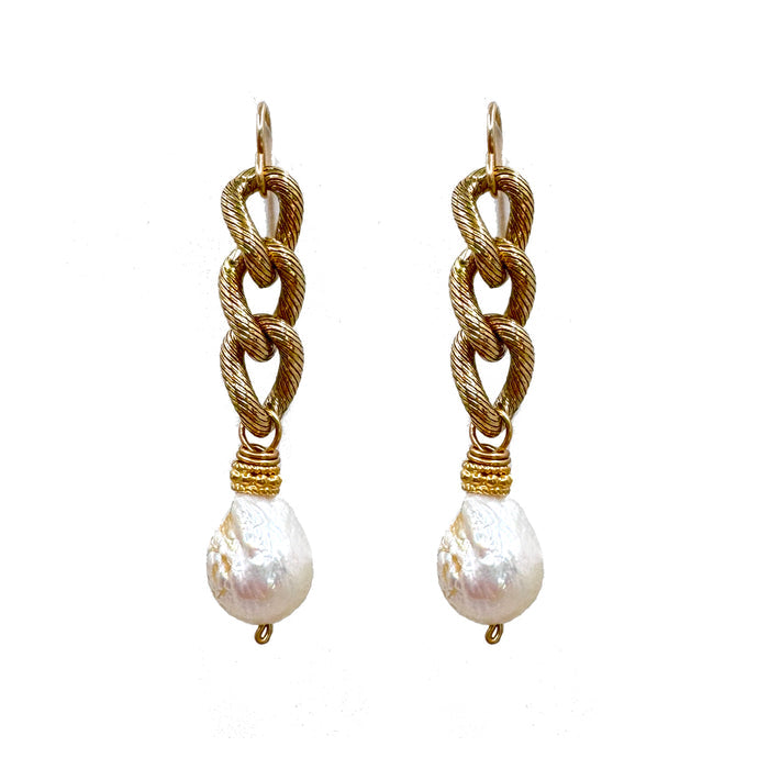 Link Chain with Pearl Dangle Earrings-Andrea Barnett-Swag Designer Jewelry