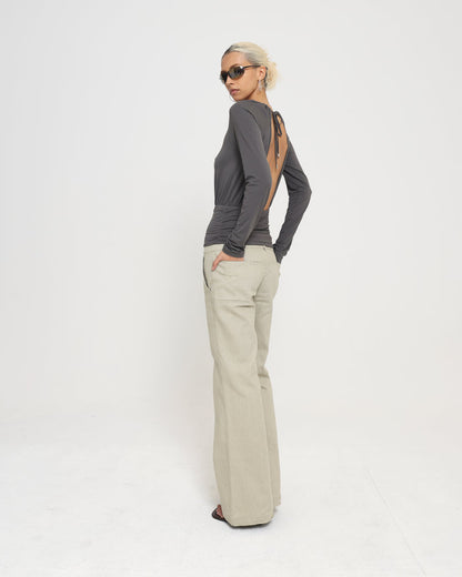 LS HALTER TOP - charcoal
