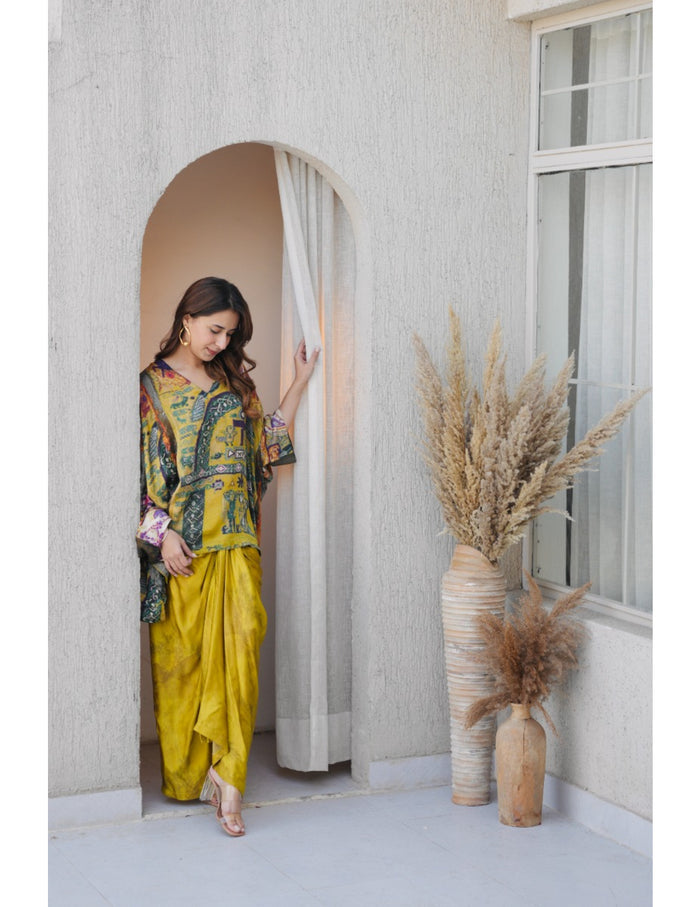 Matcha Yellow Drape Skirt Set
