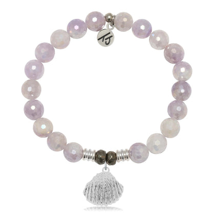 Mauve Jade Gemstone Bracelet with Seashell Sterling Silver Charm