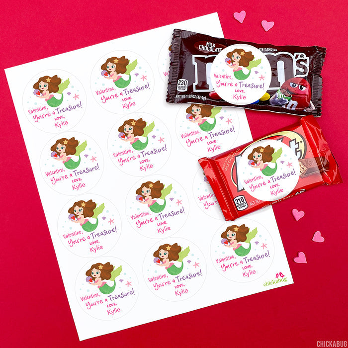 Mermaid with Brown Hair  Valentine's Day Stickers