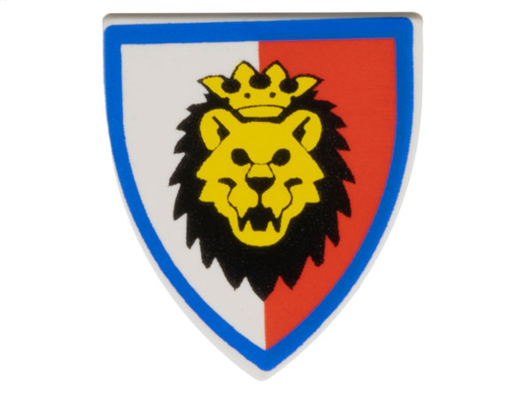 Minifigure, Shield Triangular Short with Lion Head, Red and White Background Pattern