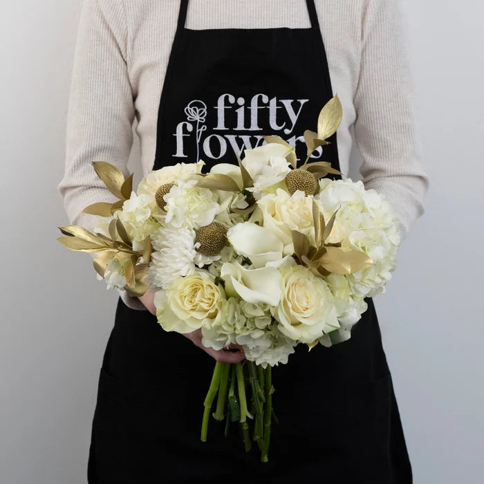 Modern Holiday Glam Gold Flower Bouquet Apron - Image