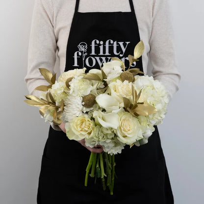 Modern Holiday Glam Gold Flower Bouquet Apron - Image