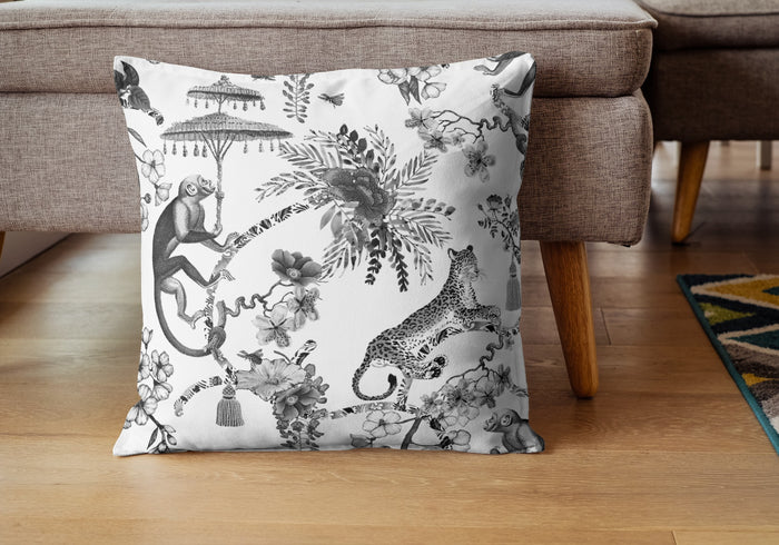 Monkey Jungle Outdoor Pillows Chinoiserie Black & White