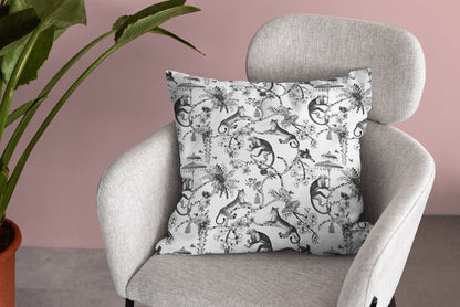 Monkey Jungle Outdoor Pillows Chinoiserie Black & White