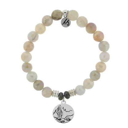 Moonstone Gemstone Bracelet with Cactus Sterling Silver Charm T. Jazelle