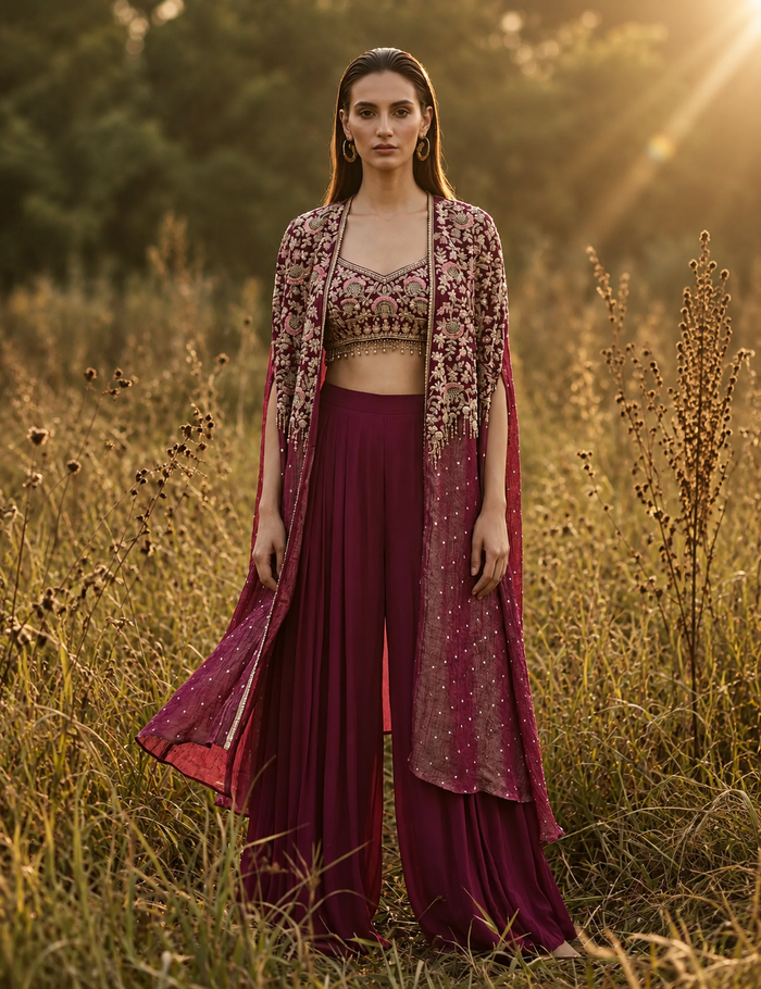 Mulberry Phulkari Cape Set