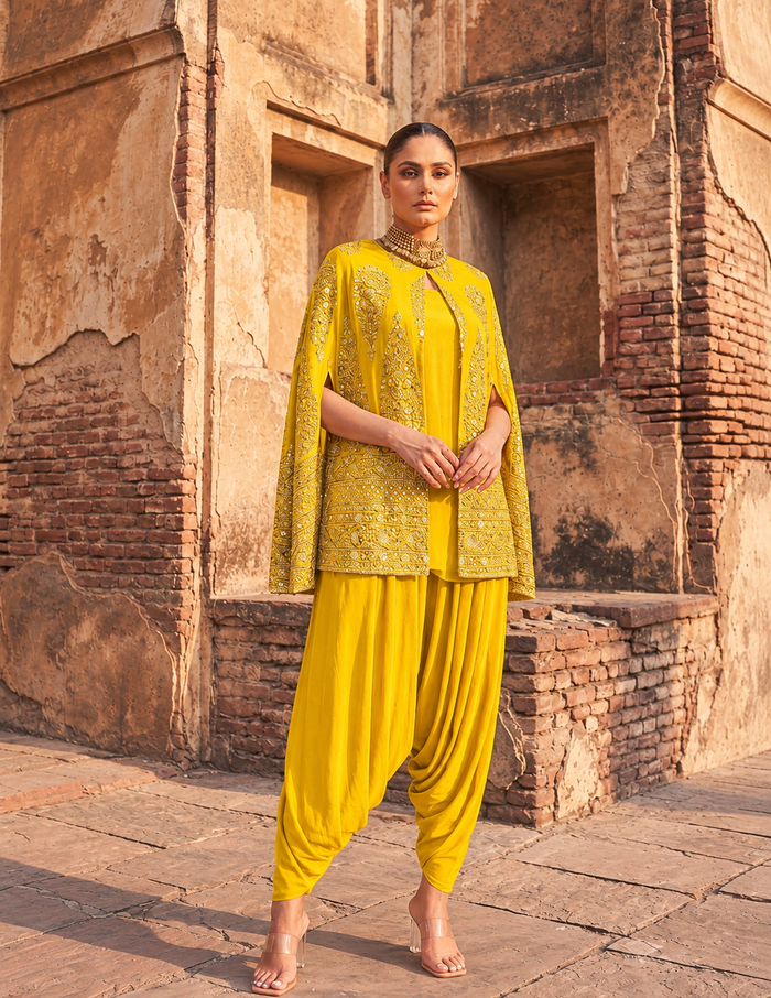 Mustard Cape Jacket With Jumper