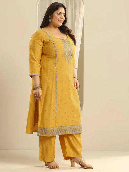 Mustard Yellow Floral Kurta Set