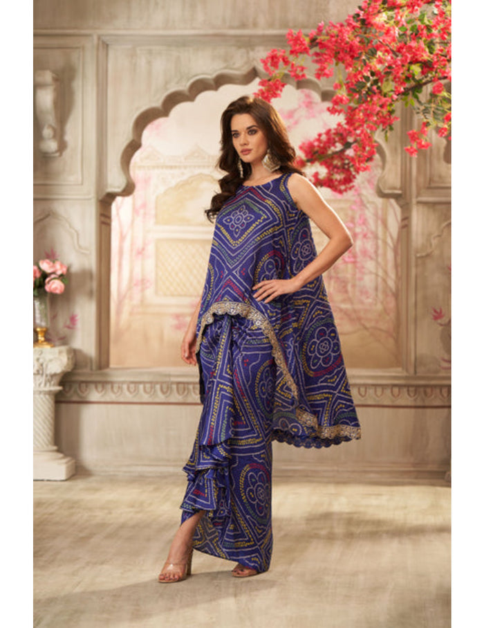 Navy blue bandhani skirt co-ord set for party wear