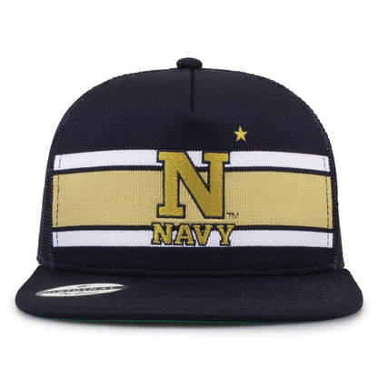 United States Naval Academy (Navy) Class of '92 trucker hat, front view with embroidered logo and stripes