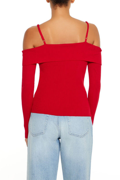 Open-Shoulder Sweater-Knit Top