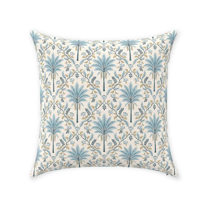 Palm Grove Cotton Pillow Cover Cream Blue
