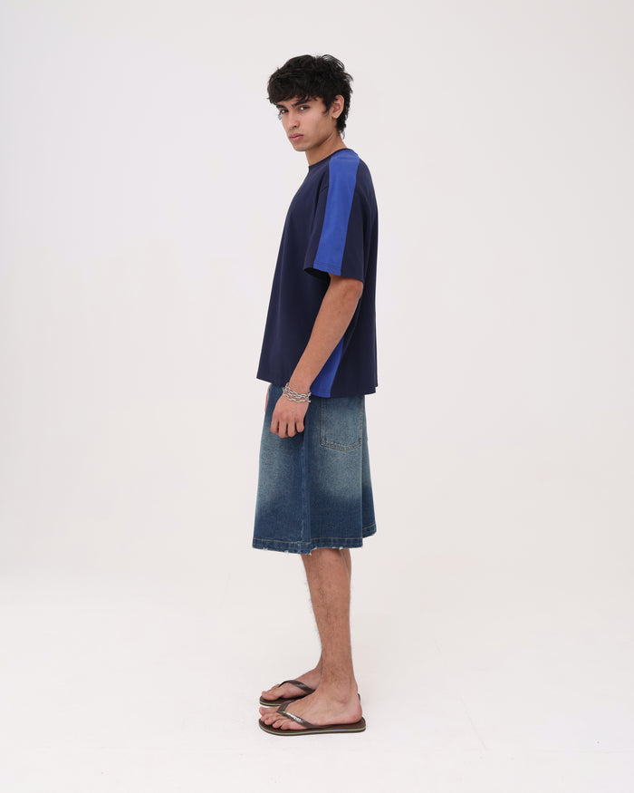Panelled Crop Tee - Navy