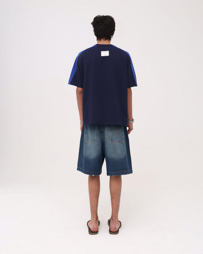 Panelled Crop Tee - Navy
