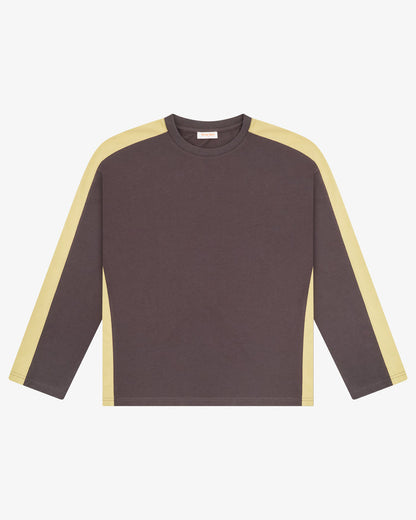 PANELLED LS CROP TEE - CHARCOAL / CITRON