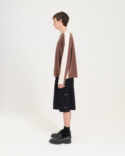 Panelled LS Crop Tee - Chocolate/Sand