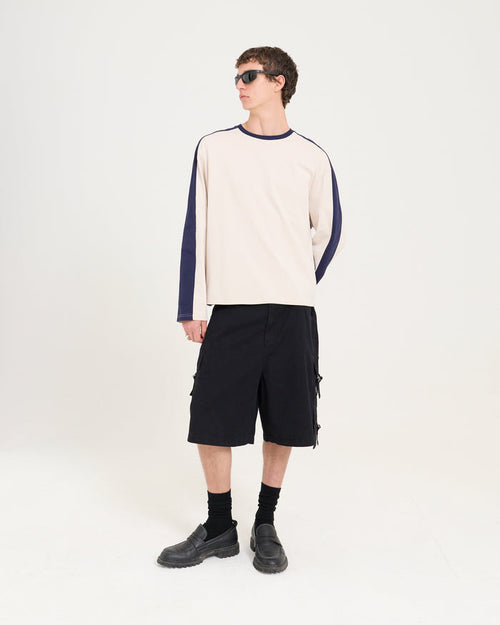 Panelled LS Crop Tee - Sand/Navy