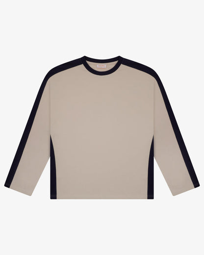 Panelled LS Crop Tee - Sand/Navy