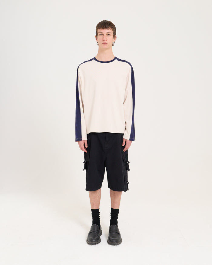 Panelled LS Crop Tee - Sand/Navy