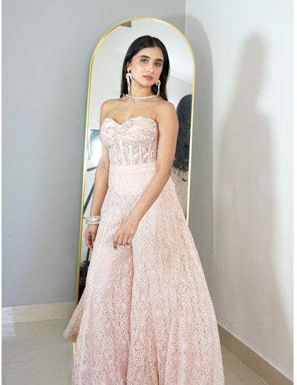 Peach Chantilly Net Sharara Set
