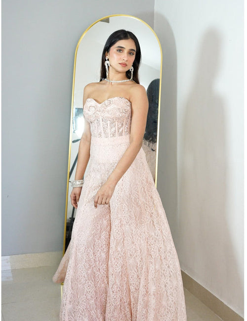 Peach Chantilly Net Sharara Set