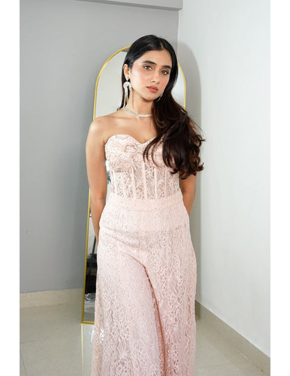 Peach Chantilly Net Sharara Set